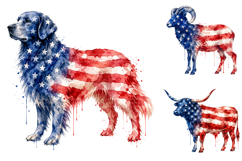 Patriotic Animal Watercolor Clipart, 4th of July PNG Product Image 2