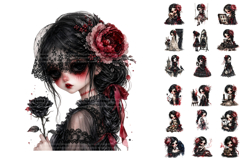Watercolor Gothic Doll Clipart Bundle Product Image 2