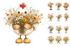 Cute Spring Animals Holding Wildflower Bouquets Clipart Product Image 2