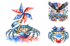 Patriotic Blue Crab Fourth of July PNG Bundle, Sublimation Product Image 2