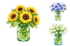 Watercolor Mason Jar Flower Bouquets Product Image 2