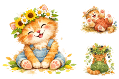 Watercolor Floral Kitten Clipart Bundle Product Image 2