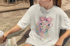 Cute Horse Watercolor PNG, Rainbow Pony with Glasses Product Image 2