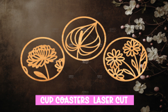 3 Round Sign with Flowers SVG,Wood cut SVG, Cup coasters Product Image 1