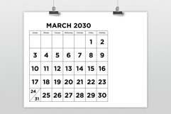 2030 Large Number Bold 8.5 x 11 Inch Calendar Template Product Image 2