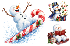 Funny Christmas Snowman PNG Bundle, Watercolor Clipart Product Image 2