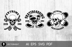 Set of skateboarding club emblems with skulls. Product Image 2