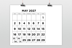 2027 Large Number Bold 8.5 x 11 Inch Calendar Template Product Image 2