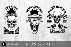 Set of skateboarding club emblems with skulls. Product Image 2
