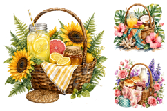 Watercolor Picnic Basket Clipart, Summer Sublimation PNG Product Image 2