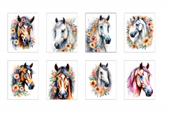 Set of 11 Horse with Flowers Watercolor Vector Product Image 2