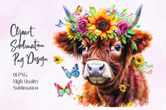 Highland Cow Sunflower Floral Sublimation PNG Product Image 1