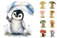 Watercolor Baby Animals Holding Botanical Umbrellas Clipart Product Image 2