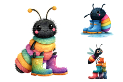 Cute Rainbow Bug in Rainboots Clipart Product Image 2
