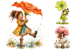 Watercolor Flower Umbrella Girls PNG, Spring Sublimation Product Image 2