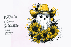 Cute ghost with sunflower watercolor clipart sublimation Product Image 1