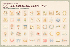 Tender Beginnings Watercolor Baby Shower Clipart Product Image 2