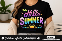 Hello Summer Tropical Sunset Quote PNG Sublimation Design Product Image 1