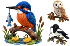 Crochet Bird Clipart Bundle, Amigurumi Birds PNG Product Image 2