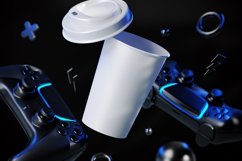 Flying Coffee Cup with Lid and Gamepads Mockup Product Image 2
