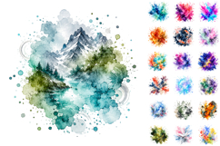100 Colorful Watercolor Splash Clipart Bundle, Abstract PNG Product Image 2