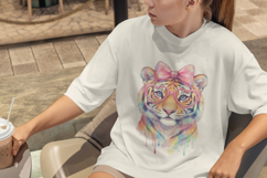 Cute Tiger Watercolor PNG, Rainbow Tiger with Glasses Product Image 2