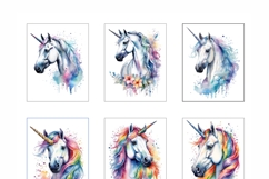 Set of 9 Unicorns in Flowers Watercolor Vector Product Image 2