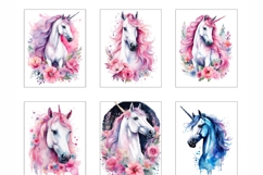Set of 19 Unicorns in Flowers Watercolor Vector Product Image 2