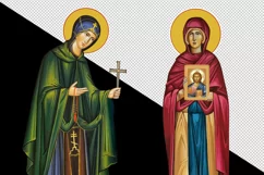 Traditional illustrations of Saint Petka. Saint Parascheva of the Balkans in Byzantine style bundle
