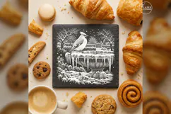 Waxwing at Frozen Fountain Winter Laser Engraving PNG Product Image 4