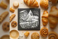 Cardinal at Barn Window Winter Laser Engraving PNG Product Image 4