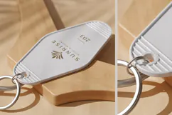 Retro Hotel Keychain on Clothes Hanger Mockup Product Image 2
