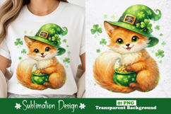 Cute St. Patrick’s Day Fox with Leprechaun Hat Sublimation Product Image 1