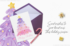 Printable Christmas Card Hand Painted Watercolor Trees Vol.2 Product Image 6