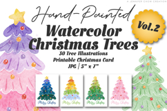 Printable Christmas Card Hand Painted Watercolor Trees Vol.2 Product Image 1