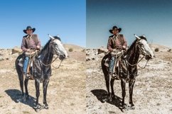 Transform your photography with our 16 Cowboy Photoshop Actions. Add vintage Western vibes to your shots with themes like Wild West, Grain, Frontier Lifestyle, Analog, and Film Look. Easy installation with ACR(XMP), ATN, and LUT files. Try now!