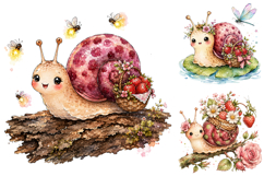 Whimsical Garden Snail Clipart Bundle, Spring Floral PNG Product Image 2