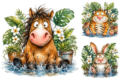 Funny Splashing Animal Clipart Bundle, Tropical Summer Product Image 4