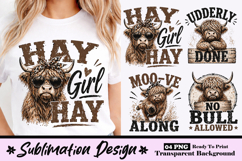 Hay Girl Funny Highland Cow Western Farm Sublimation Design Product Image 1