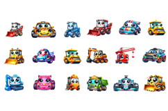 Kawaii Vehicle PNG Bundle, Cars Trucks Clipart Product Image 2