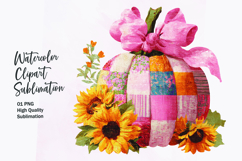 Floral Pumpkin with Bow Watercolor Clipart Sublimation Product Image 1