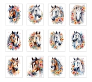 Set of 12 Horse with Flowers Watercolor Vector Product Image 2