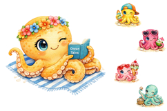 Cute Summer Beach Octopus Clipart Product Image 2