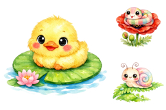Watercolor Baby Animals Clipart PNG, Spring Floral Clipart Product Image 2