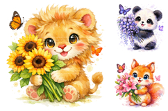 Kawaii Animal Flower Clipart Bundle Product Image 2