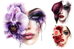 Watercolor Floral Woman Face Designs, Aesthetic Clipart Product Image 1
