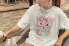 Cute Watercolor Cat with Pink Bow & Glasses PNG Product Image 2