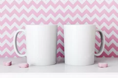 Two White Coffee Mugs mockup Valentine's Day, JPG Product Image 2