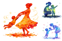 Watercolor Mother Child Silhouette Clipart Bundle Product Image 2