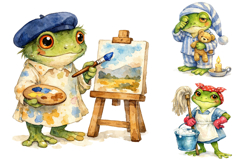 Cute Watercolor Frog Clipart Bundle Pack Product Image 2